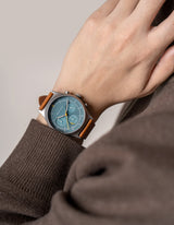 Brown Solar chronograph leather strap watches
