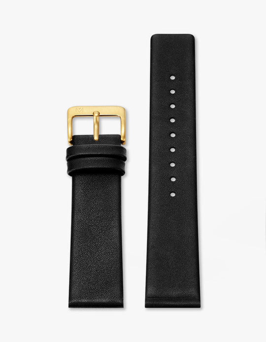 20mm Deco Black Leather Strap (Gold)
